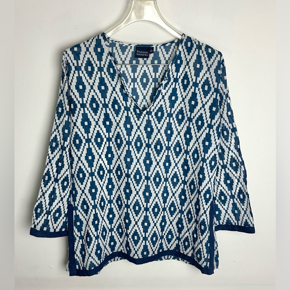 Madison Mathews Top Womens S White Beach Swim Cover Coastal Silk Blend